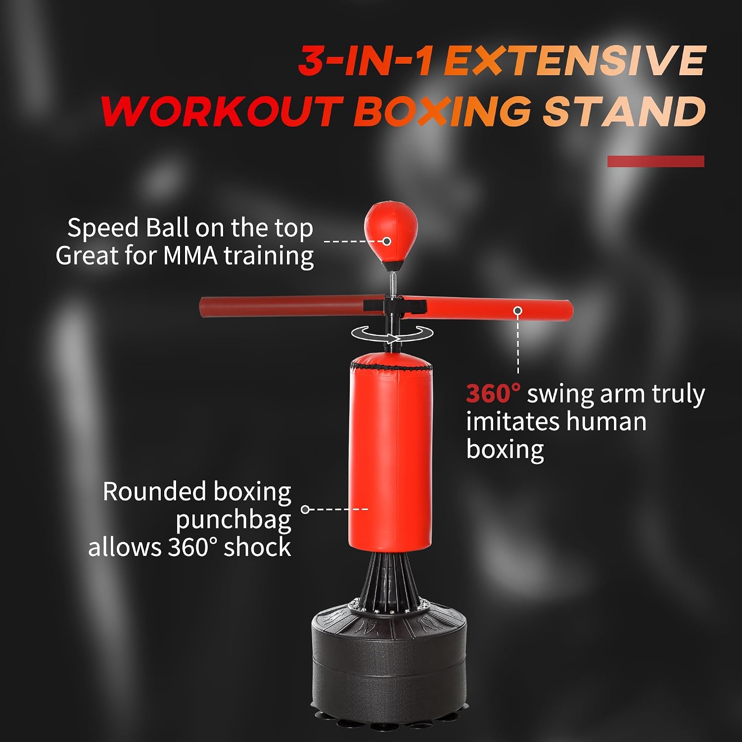 Boxing Bag, Freestanding Punching Bag with Speed Ball, Reflex Bag | Rotating Boxing Bar and Gloves, Weighted Base