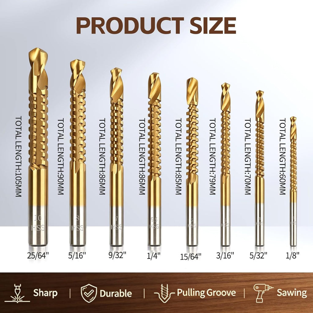 8 Pcs Titanium Coated HSS Twist Drill Bits,3-10mm M35 Cobalt Drill Bit Set