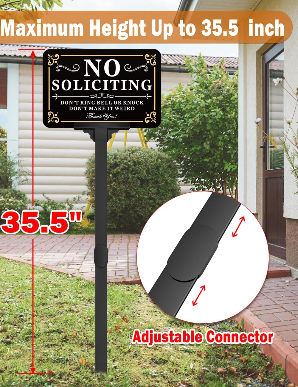 No Soliciting Sign for House with Stake - Adjustable Height - 12 x 8 Inch/37 Inch High - 50-mil Thick Aluminum -Metal