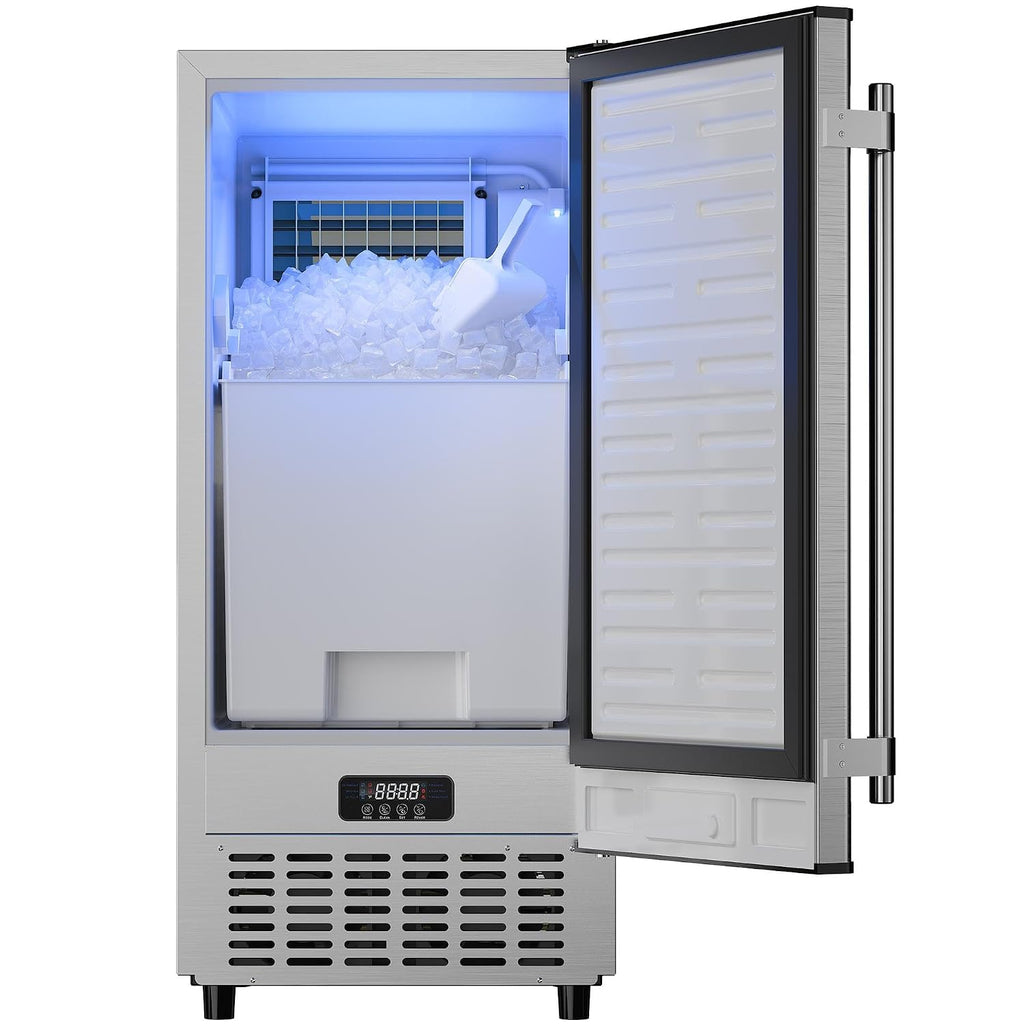 15" Commercial Under Counter Ice Maker, 100Lbs/Day Outdoor Ice Maker with 30 Lbs Storage, Stainless Steel Gravity