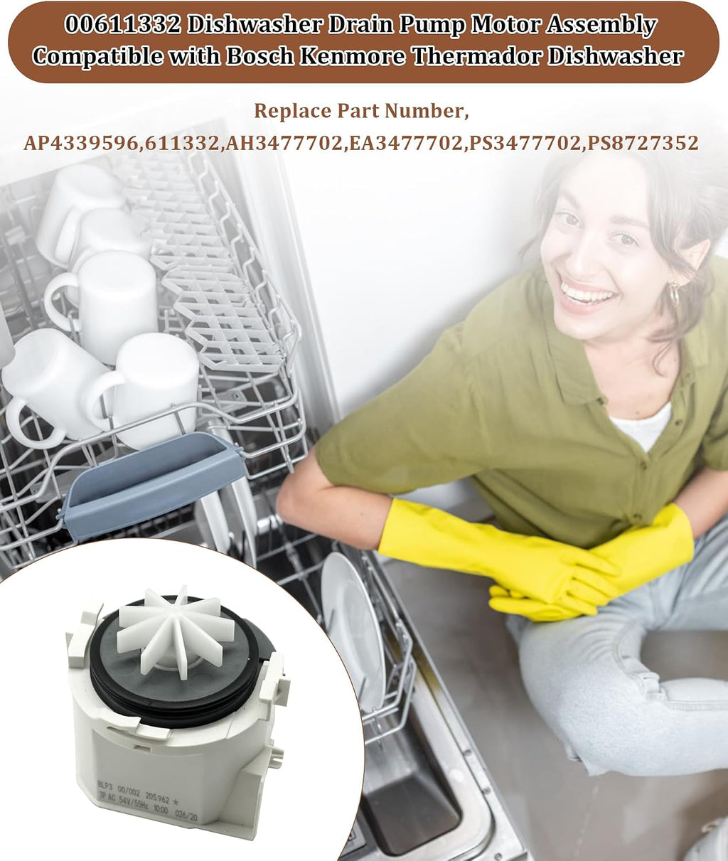 00611332 Dishwasher Drain Pump Motor Replacement Fits for Bosch Dishwasher