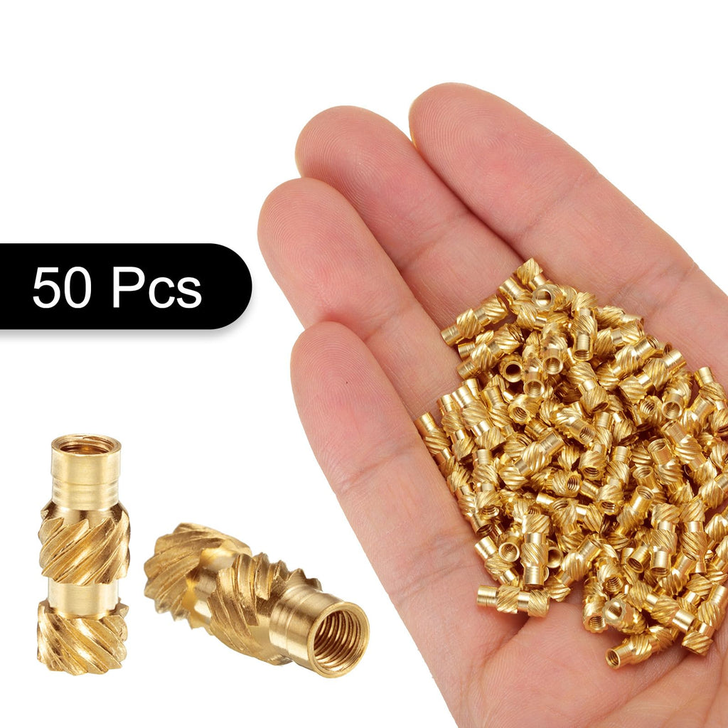 uxcell 50pcs M2.5 Threaded Inserts Brass Heat Set Insert M2.5x10mm, OD 4mm Knurled Insert Nuts, 3D Printing Brass Nuts Female Threaded Inserts Nuts