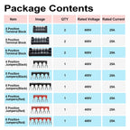 Terminal Block, 4/5/6 Circuits 600V 25A Dual Row Screw Terminal Strip 6 Set