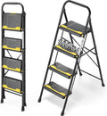 4 Step Ladder, Heavy-Duty Pass 800lb Capacity Test, Wide Anti-Slip Steps & Secure Handrail Compact, Folding Step