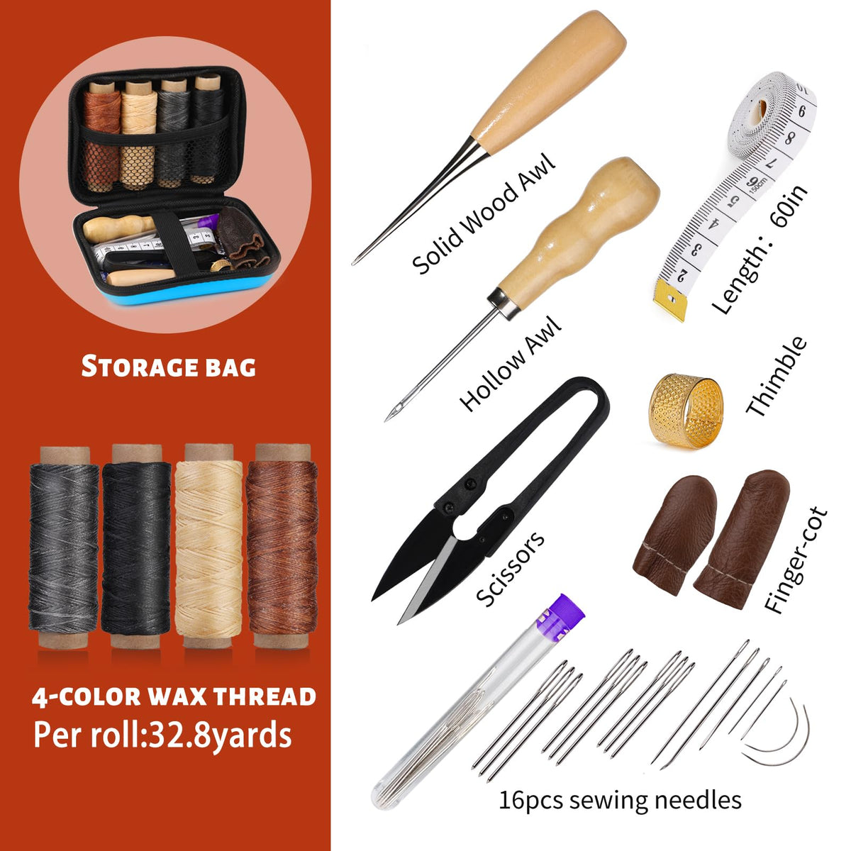 Leather Sewing Kit Leather Stitching Kit with Sewing Awl Waxed Thread