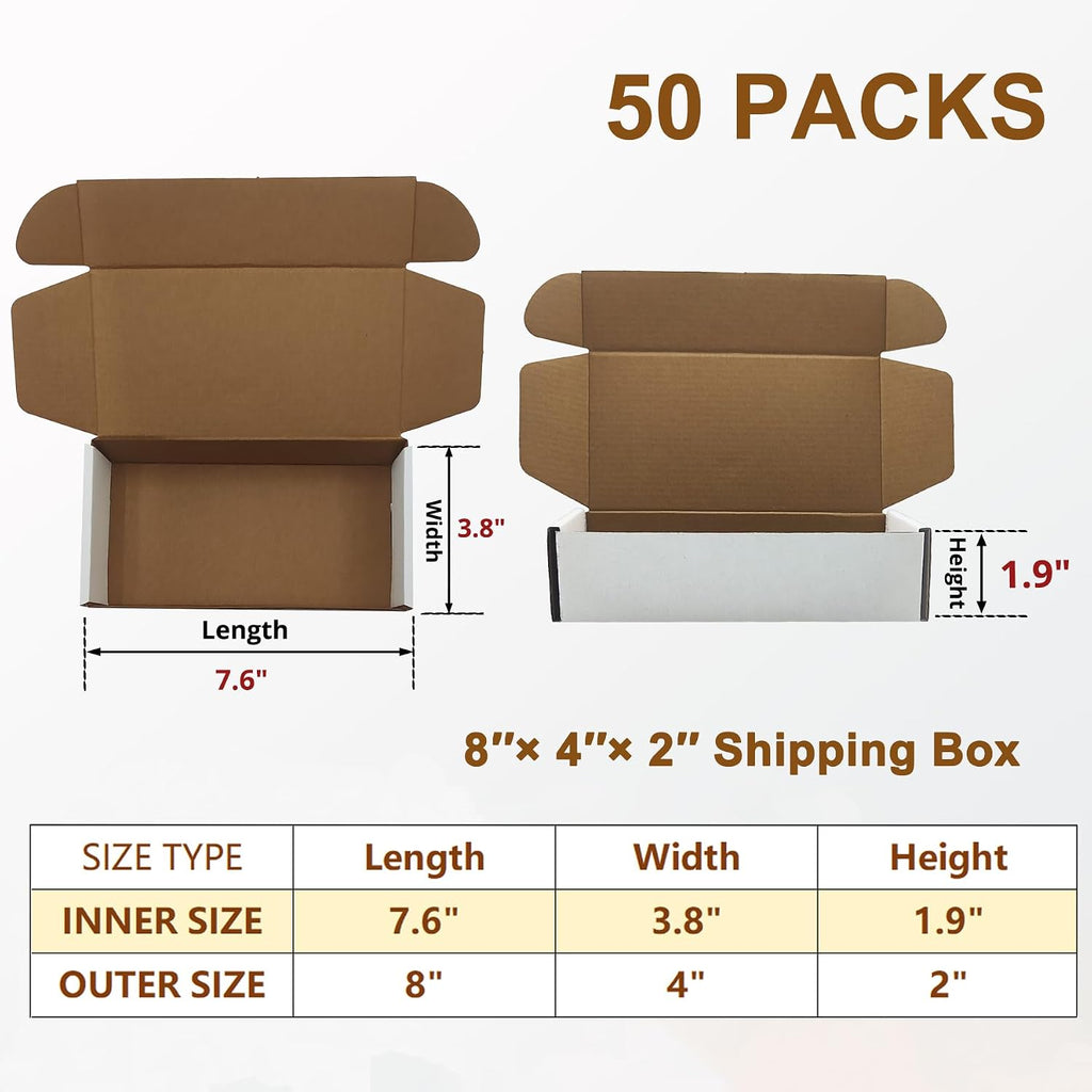8 x4 x2 inches Shipping Boxes, 50 Pack White Cardboard Corrugated Mailers