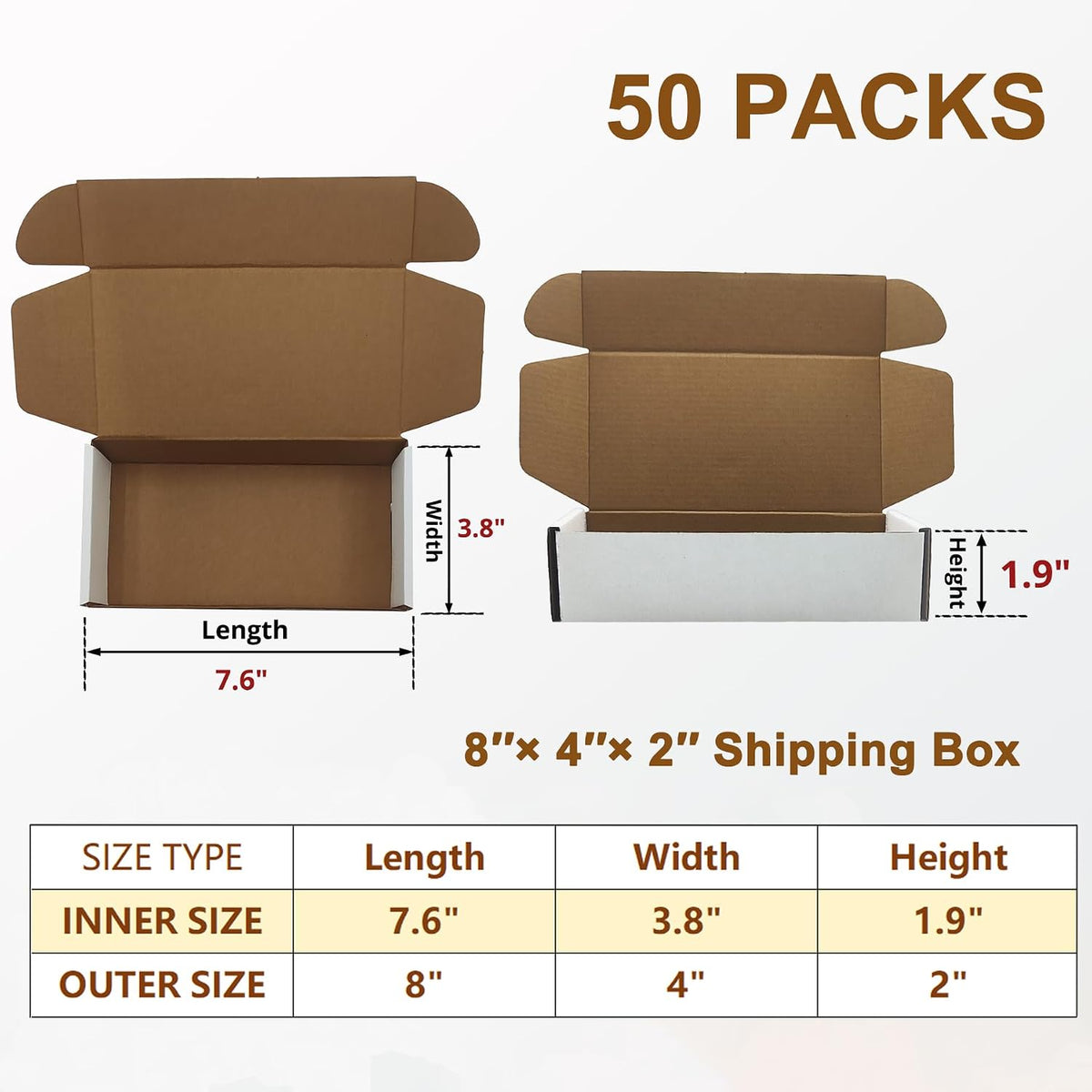 8 x4 x2 inches Shipping Boxes, 50 Pack White Cardboard Corrugated Mailers