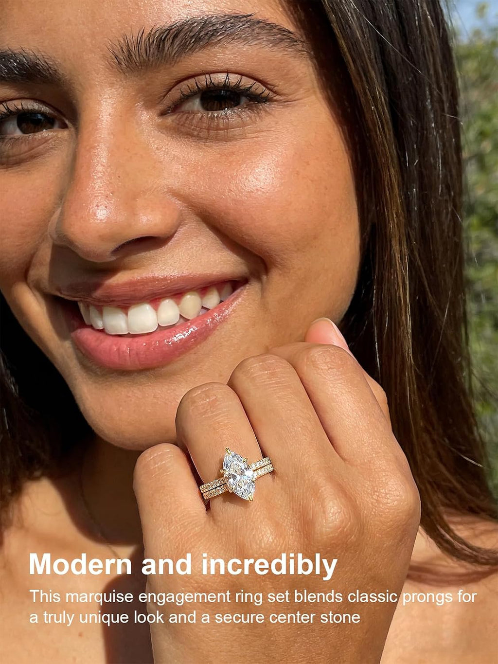 3.5CT Marquise Cut Engagement Ring Set for Women, 5A Cubic Zirconia Promise Wedding Band with 6 Prongs, 14K