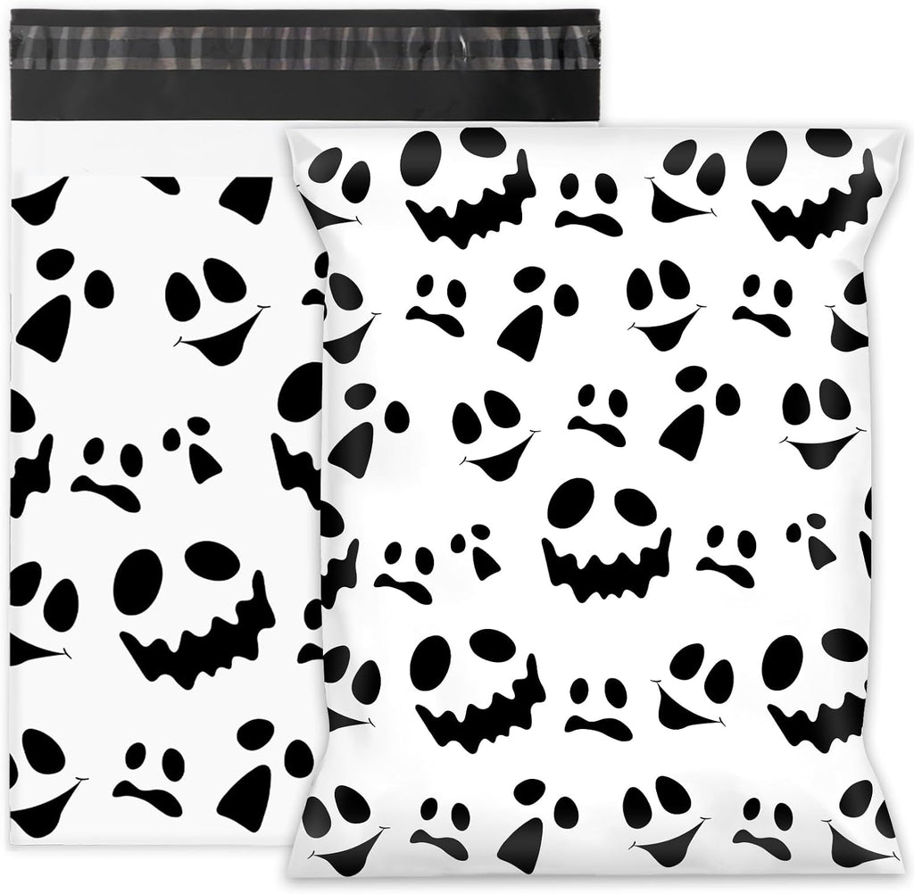 100 Pcs Halloween Poly Mailers 10 x 13 Inch White Black Ghost Expression Packaging Bags Self Seal Mailing Envelope