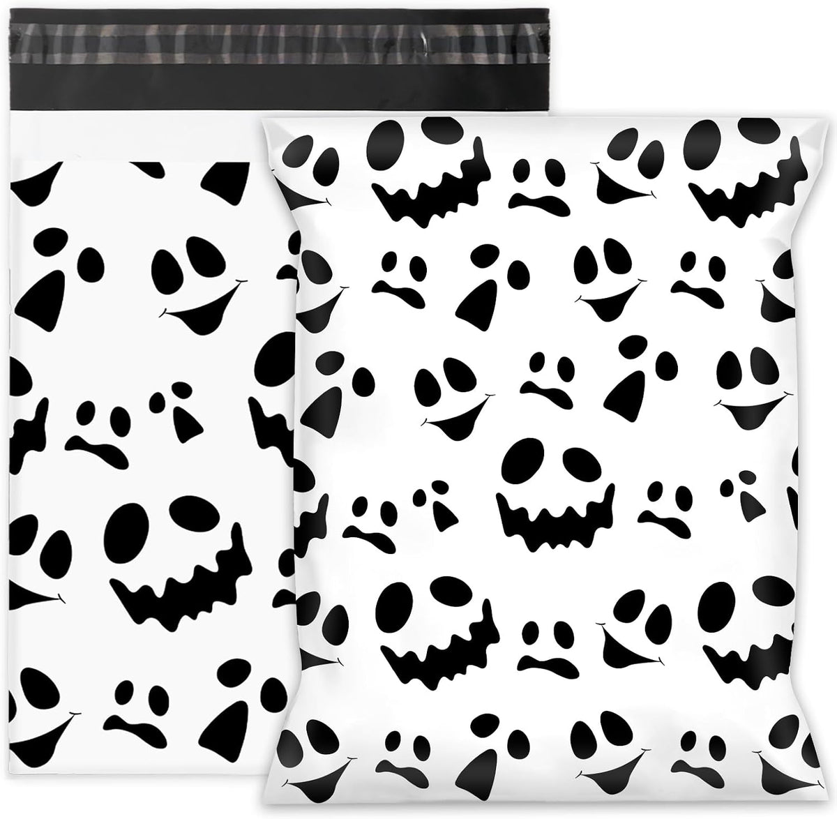 100 Pcs Halloween Poly Mailers 10 x 13 Inch White Black Ghost Expression Packaging Bags Self Seal Mailing Envelope