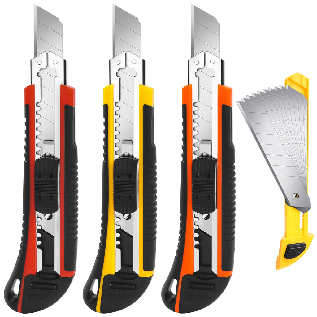 3Pack Box Cutter Retractable, Snap Off Utility Knife, Razor Knife