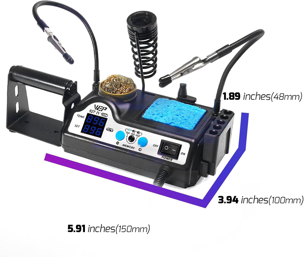 927-IV Soldering Station Kit High-Power 110W with 3 Preset Channels, Sleep Mode, LED Magnifier, 5 Extra Iron Tips