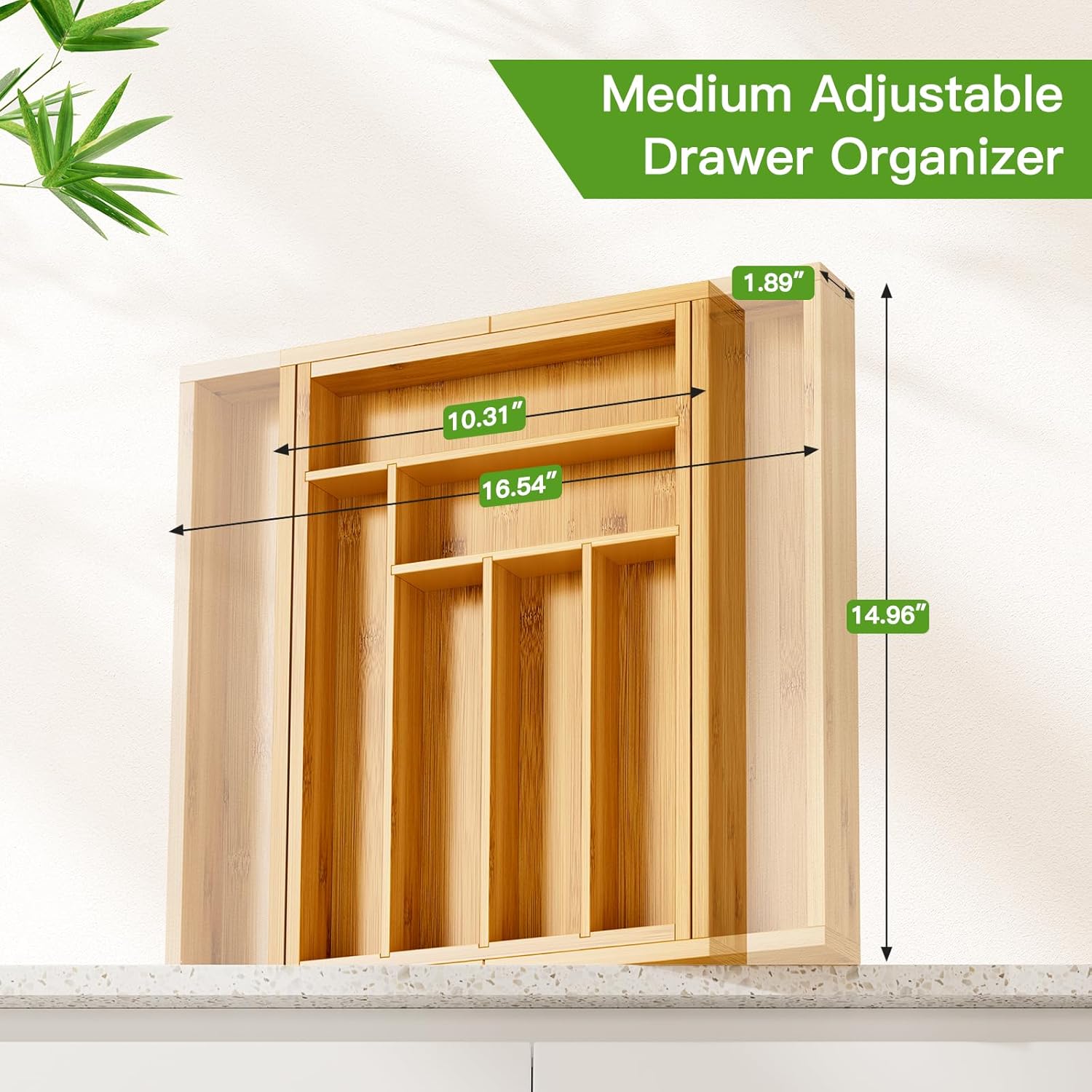 Bamboo Expandable Drawer Organizer for Utensils Holder, Adjustable Cutlery Tray, Wood Drawer Dividers Organizer for