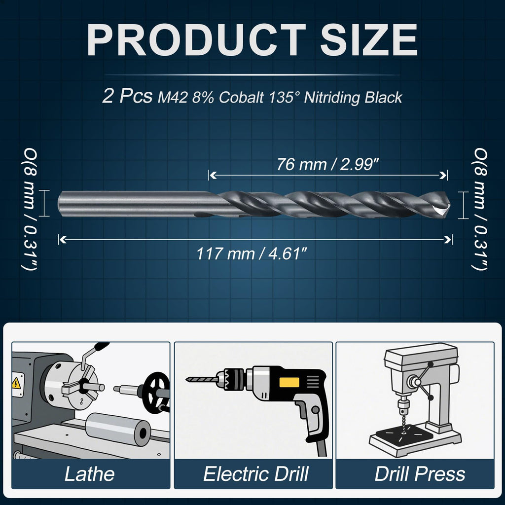 Workkyma O M42 8% Cobalt HSS Drill Bits 135° Split Point 2Pcs