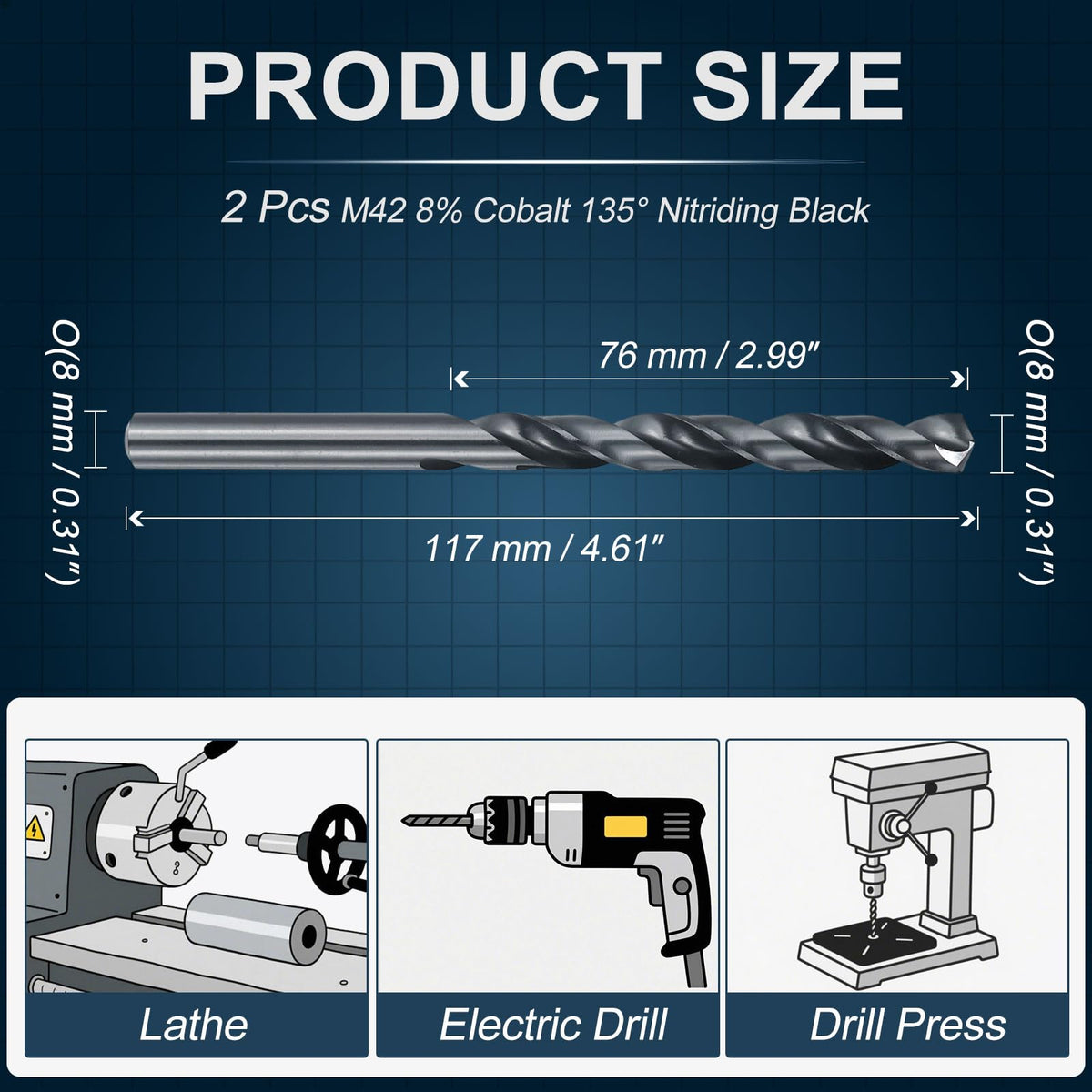 Workkyma O M42 8% Cobalt HSS Drill Bits 135° Split Point 2Pcs