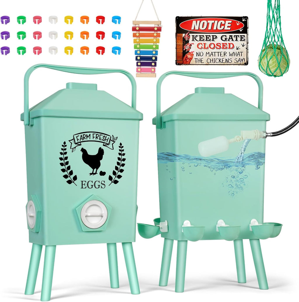 TGEYD 4.2 Gallon Automatic Chicken Waterer & Hanging Chicken Feeder Set