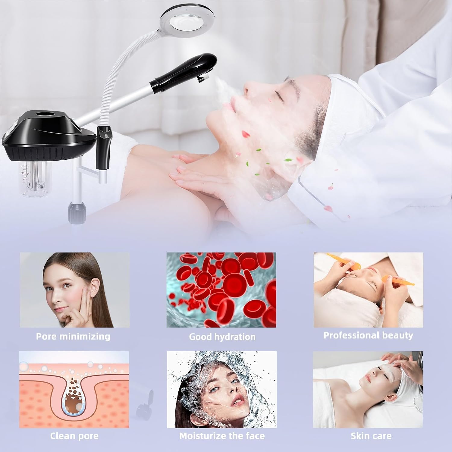 2 in 1 Professional Facial Steamer with 5X Magnifying Lamp | On Wheels, Time Settings, Face Steamer for Facial Deep