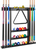 Black Pool Stick Holder, Wall Mount Pool Cue Rack ,Solid Wood Floor Stand for billiard cue sticks,Holds 6 Pool Cues &