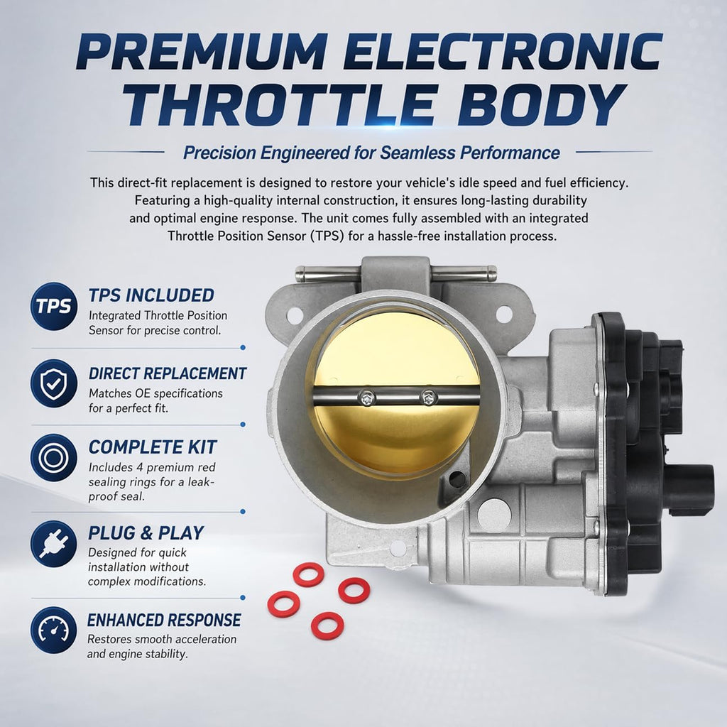 S20006 Electronic Throttle Body Fits for 03-06 Cadi-llac Escalade/Chevy Avalanche Silverado Tahoe/G-MC Envoy Sierra 1500 Yukon, For V8 4.8L/5.3L/6.0L, Replacment TB1008 12679525 12570800