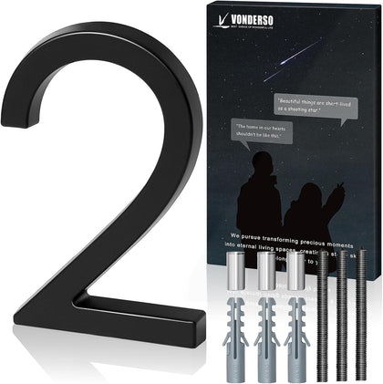 5.6-Inch Matte Black Floating House Numbers for Outside, Rustproof Zinc Alloy Metal Address Number Sign, Modern