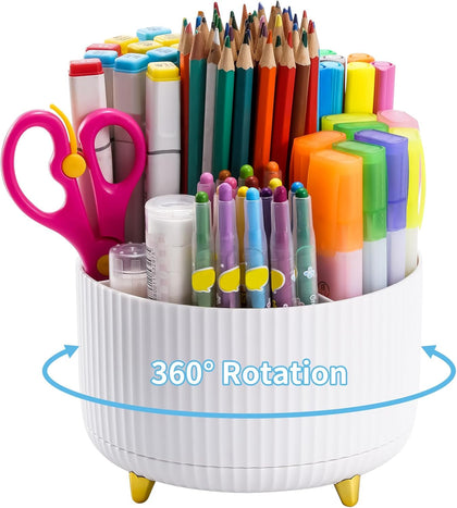 Desk Organizer, 360-Degree Rotating Pen Holder, Desk Organizers and Accessories with 5 Compartments Pencil Holder