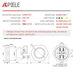 APIELE 10 Amp 22mm Momentary Push Button Switch 12V Angel Eye LED Waterproof Round Self Reset 7/8'' 1NO 1NC (Black Aluminum, Blue)
