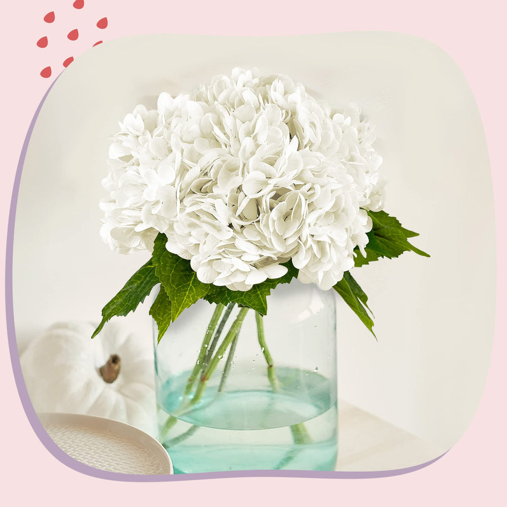 21In White Artificial Hydrangea Flowers with Stems 5 Pcs