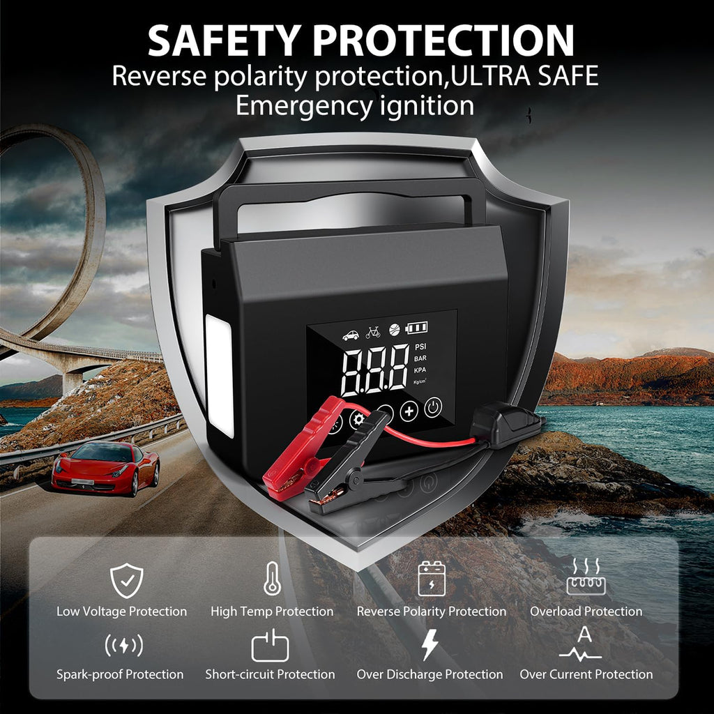Portable Car Battery Jump Starter with Air Compressor 4000A 150PSI Inflator