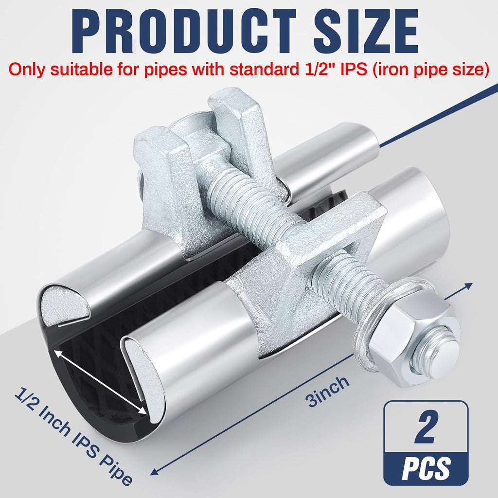Hicarer 2 Pack 1/2 Inch Pipe Repair Clamp, 3” Long, Single Bolt