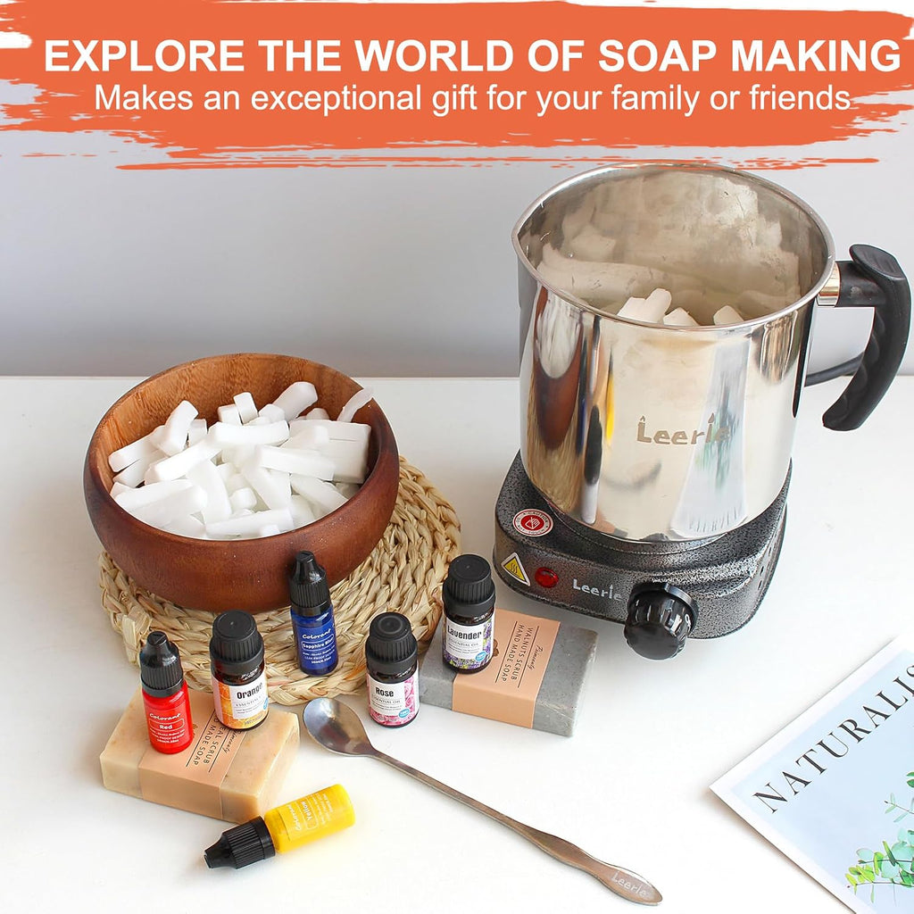 3.6Lbs Soap Making Kit with Electronic Hot Plate, 1.6 Lb Glycerin Soap Base, Pouring Pot, Silicon Mold, Spoon,3
