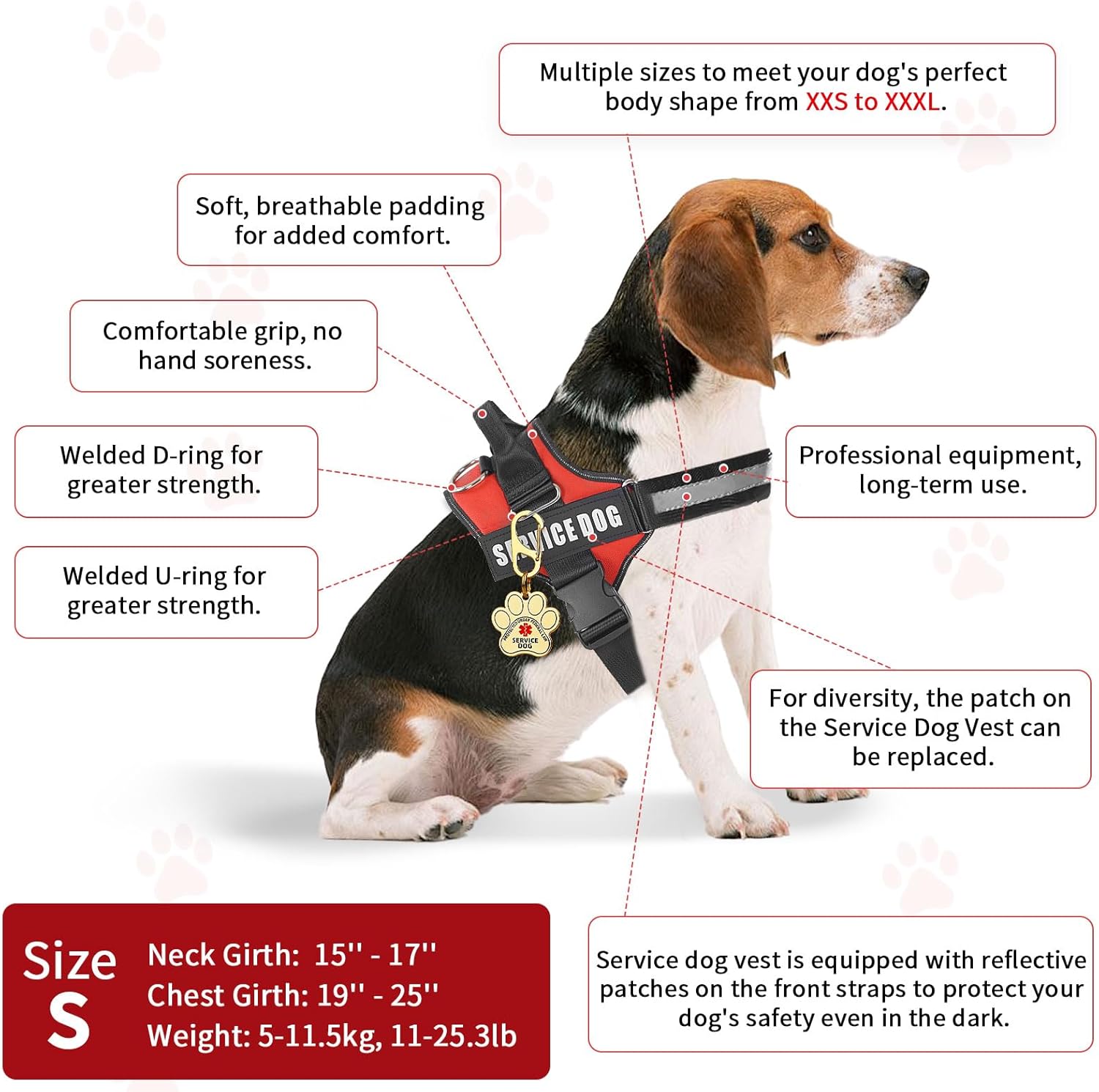 Service Dog Vest, ID Tag + 50 ADA Information Cards, Service Dog Harness in Sizes X Small to XX Large, Metal Dog Tag