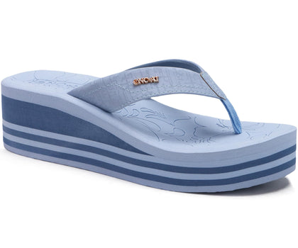 Women's Platform Wedge Flip Flops Sandals Size 9 Trendy Dressy Summer Beach Vacation Pool SkyBlue Thong Chunky Thick