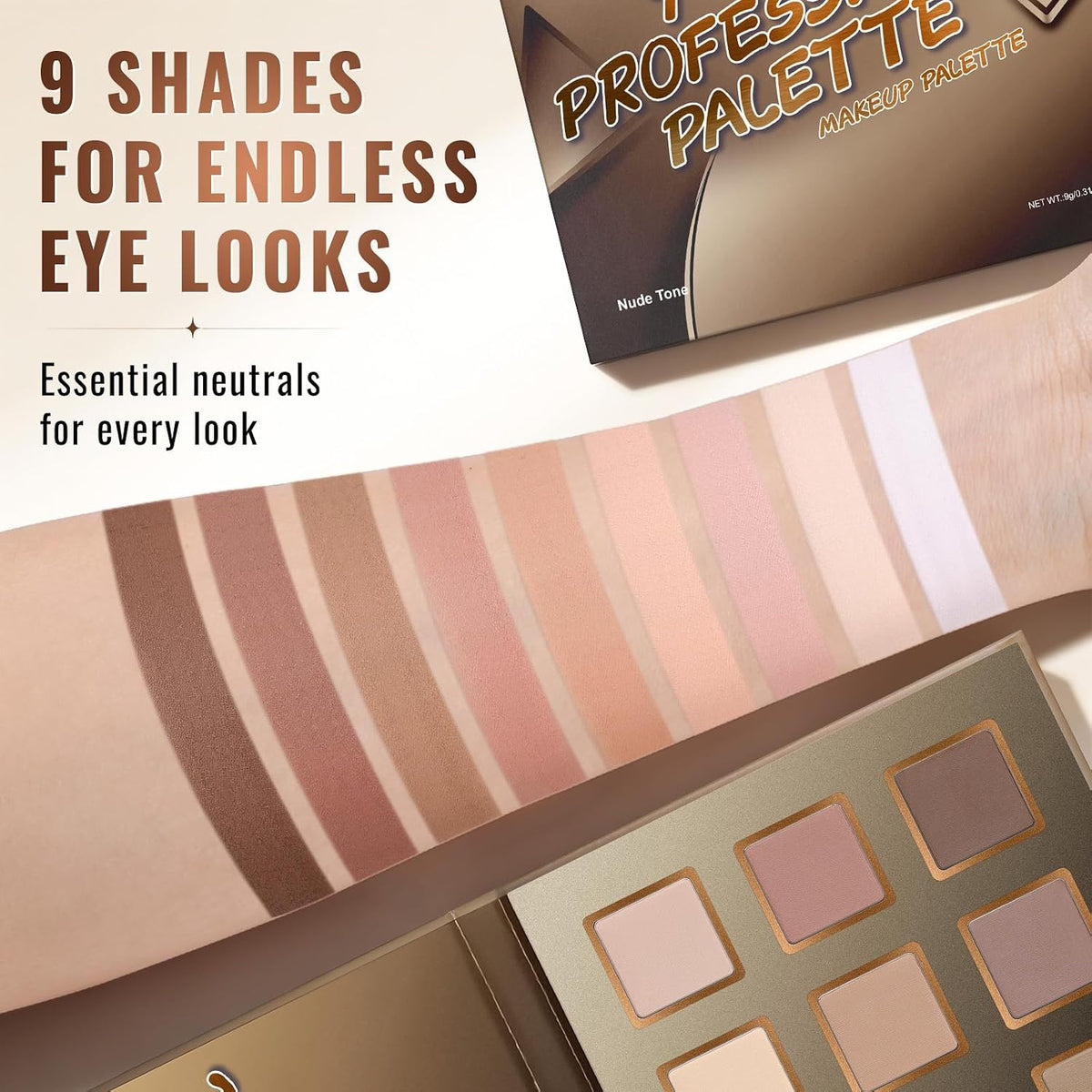 UCANBE 9 Colors Matte Eyeshadow Palette, Neutral Nude Brown Eye Makeup, Warm Highly Pigmented Blendable Smooth for
