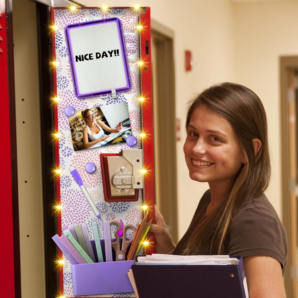 19 Pcs Purple Locker Accessories Kit Back to School Locker Decors | Purple Locker Decorations with Magnetic Mirror