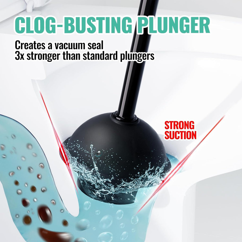 3 in 1 Toilet Brush and Plunger Set with Crevice Cleaning Brush, Toilet Plunger and Brush Set with Extra Long Handle