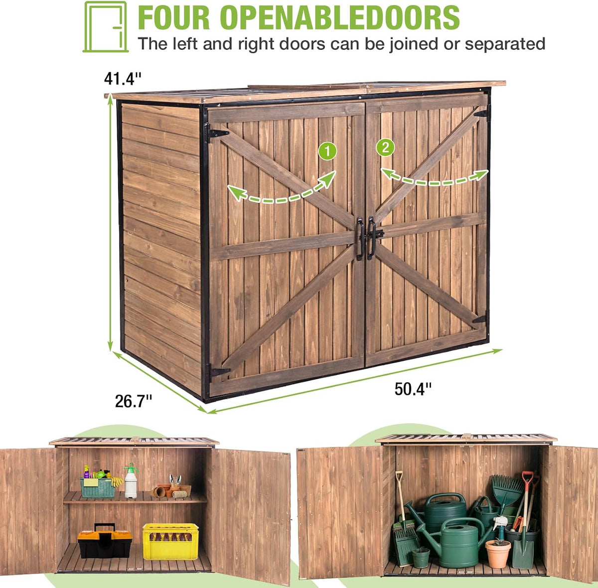 Weatherproof Outdoor Trash Can Shed, Outdoor Storage Shed with Strong Metal Frame, Wooden Garden Sheds with