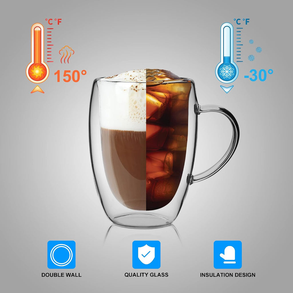 6 Pack Double Walled Coffee Cups Glasses Mug 12oz Borosilicate Glass