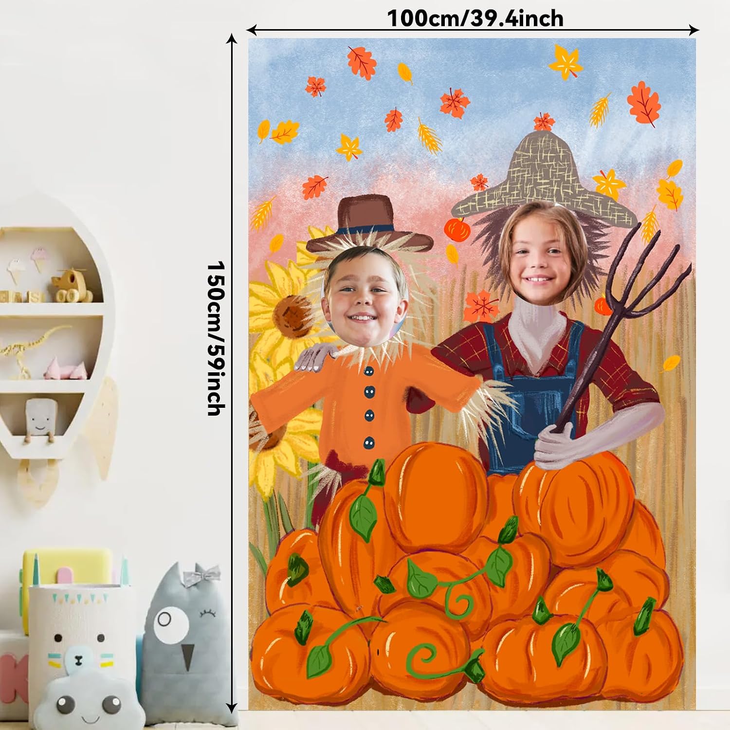 Thanksgiving Photography Backdrop Pumpkin Photo Background Fall Harvest Decor Autumn Events Photo Props Scarecrow