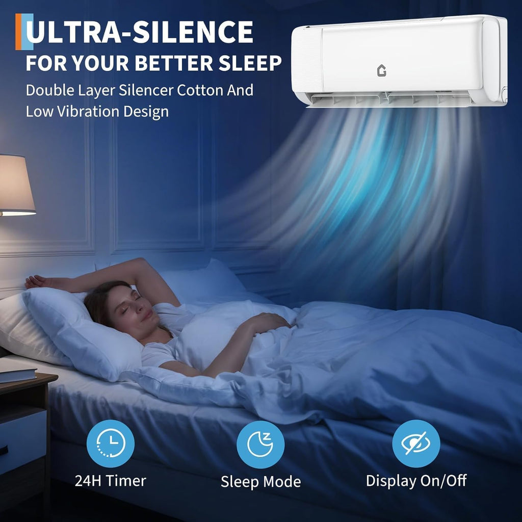 12,000 BTU Mini Split Air Conditioner & Heat Pump, 21 SEER2 Ductless Inverter, Smart WiFi, DIY Install Kit, Quiet