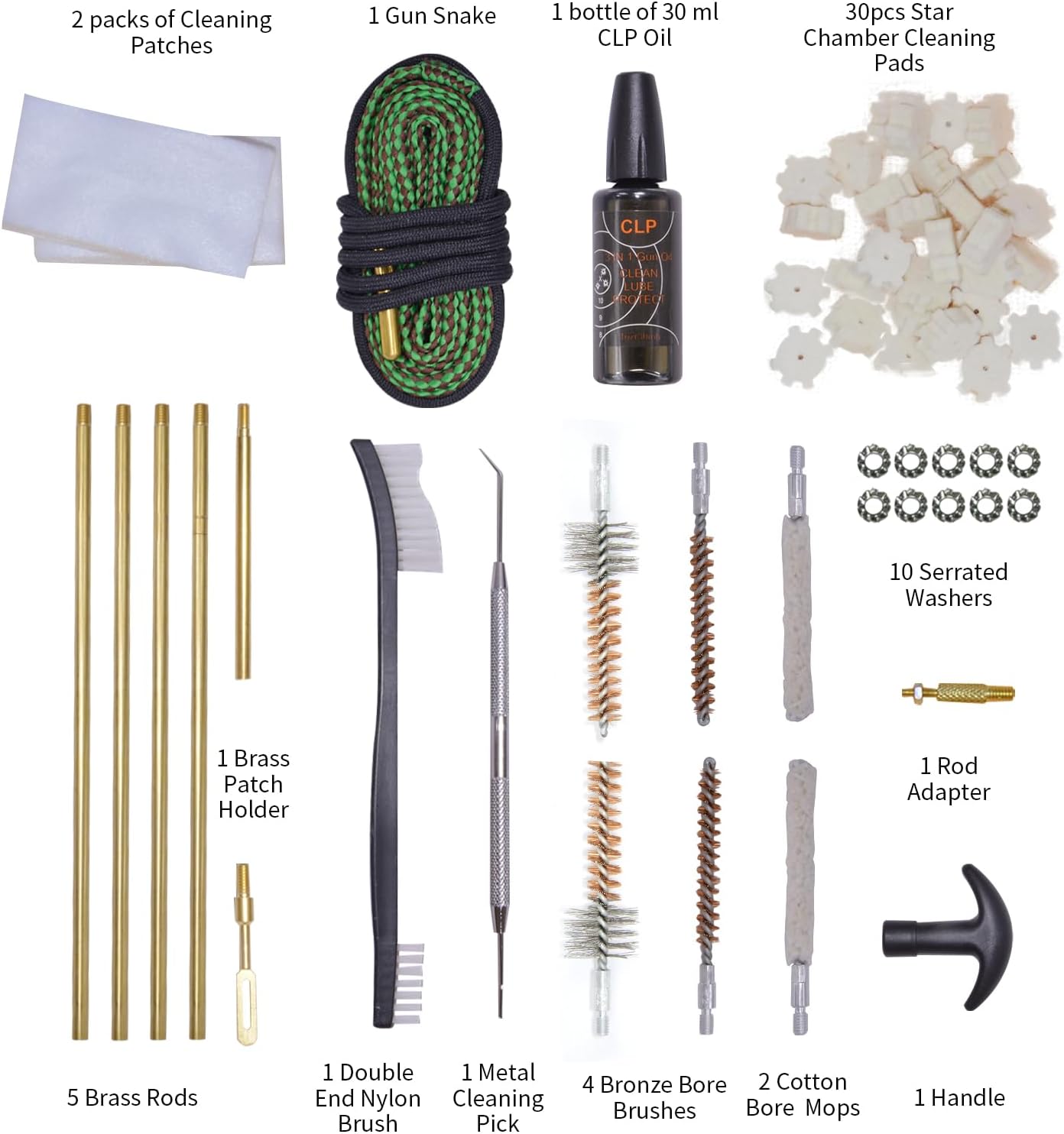 Gun Cleaning Kit for .22 .223Cal 5.56mm .22LR Rifle Pistol | Includes Bore Chamber Brush, Bore Mop, CLP Oil, Gun