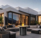 30'' Concrete Round Gas Fire Pit, 50,000 BTU Steel Outdoor Fire Tables, Fire Table with Lid, Add Warmth & Ambience to