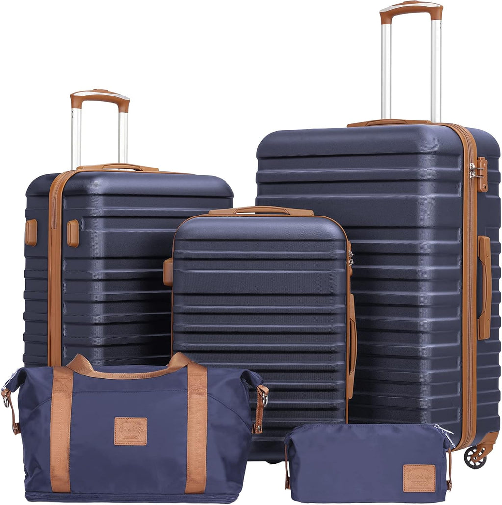 Luggage Sets Suitcase Set 3 Piece Luggage Set Carry On Hardside Luggage with TSA Lock Spinner Wheels (Navy, 5 piece set)