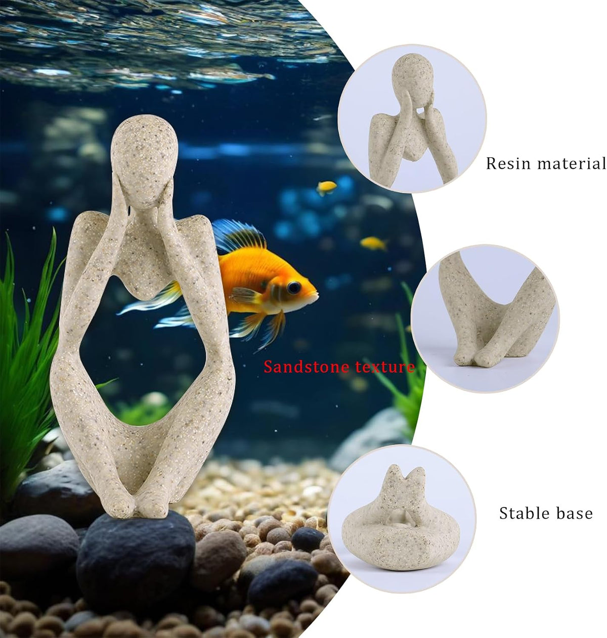 Minimalist Thinker Statue, Fish Tank Decor, Aquarium Ornament for Desk