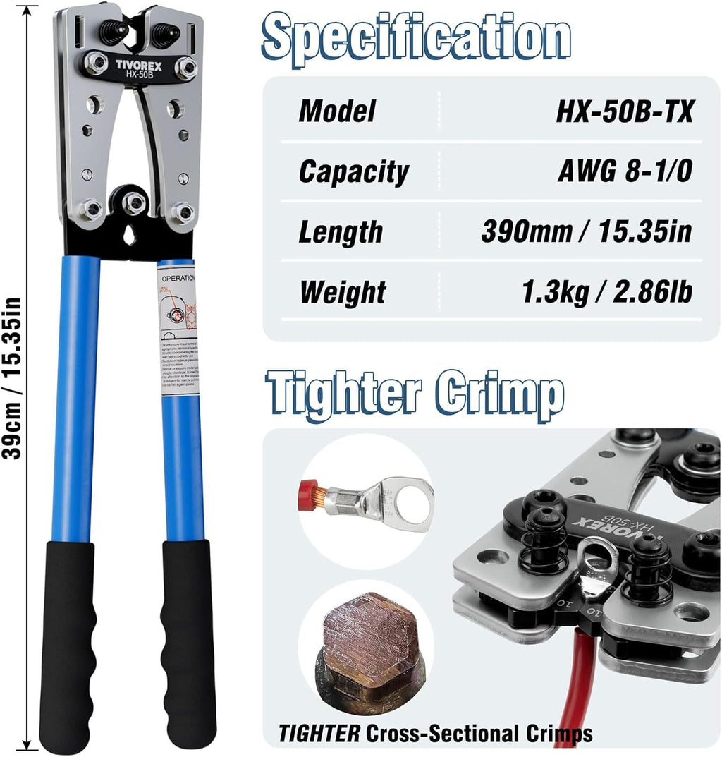 Tivorex Battery Cable Crimping Tool Kit for AWG -1/0 Electrical Lug