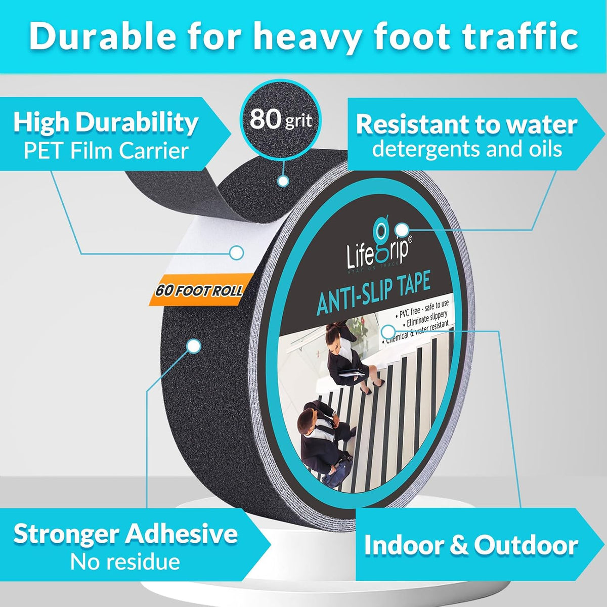 LifeGrip Anti Slip Traction Tape 2" x60Ft Heavy-Duty Grip Tape for Stairs