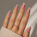 Press On Nails Almond - Nude Pink Nails Glitter Fake Nails