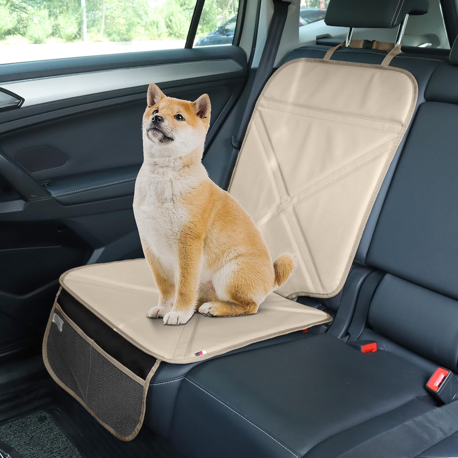 Car Seat Protector Leather Waterproof Child Safety Seat Protector Cover with Thick Pad and 2 Large Pockets Durable