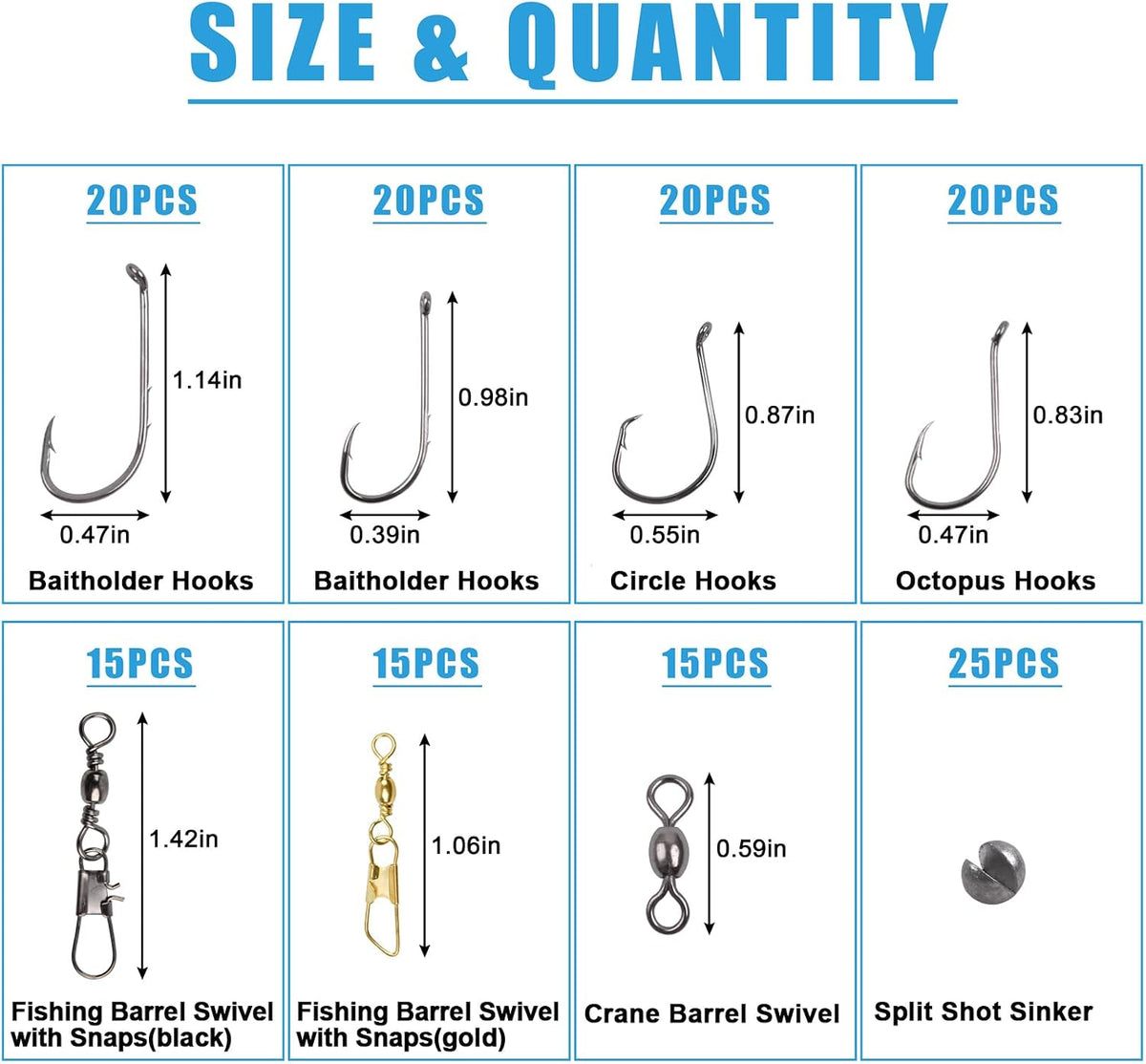 Fishing Hooks Sinkers Snap Swivels Assortment 150pcs Fishing Terminal Tackle Kit Baitholder Octopus Circle Hooks