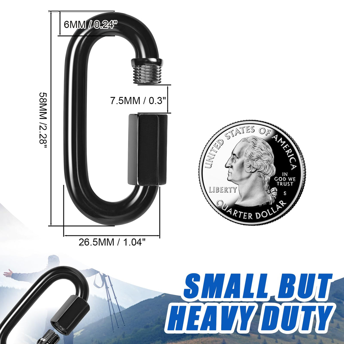 Kinlink M6 1/4 Quick Link Black Chain Connector Screw Carabiner 16 Pack