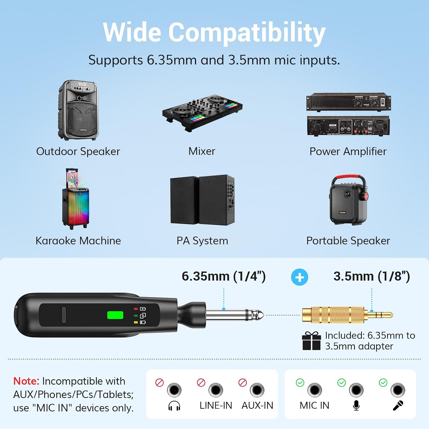 2.4G Dual Wireless Microphones, Rechargeable Handheld Mic TW-220 | Cordless Microphones System with Receiver, Karaoke